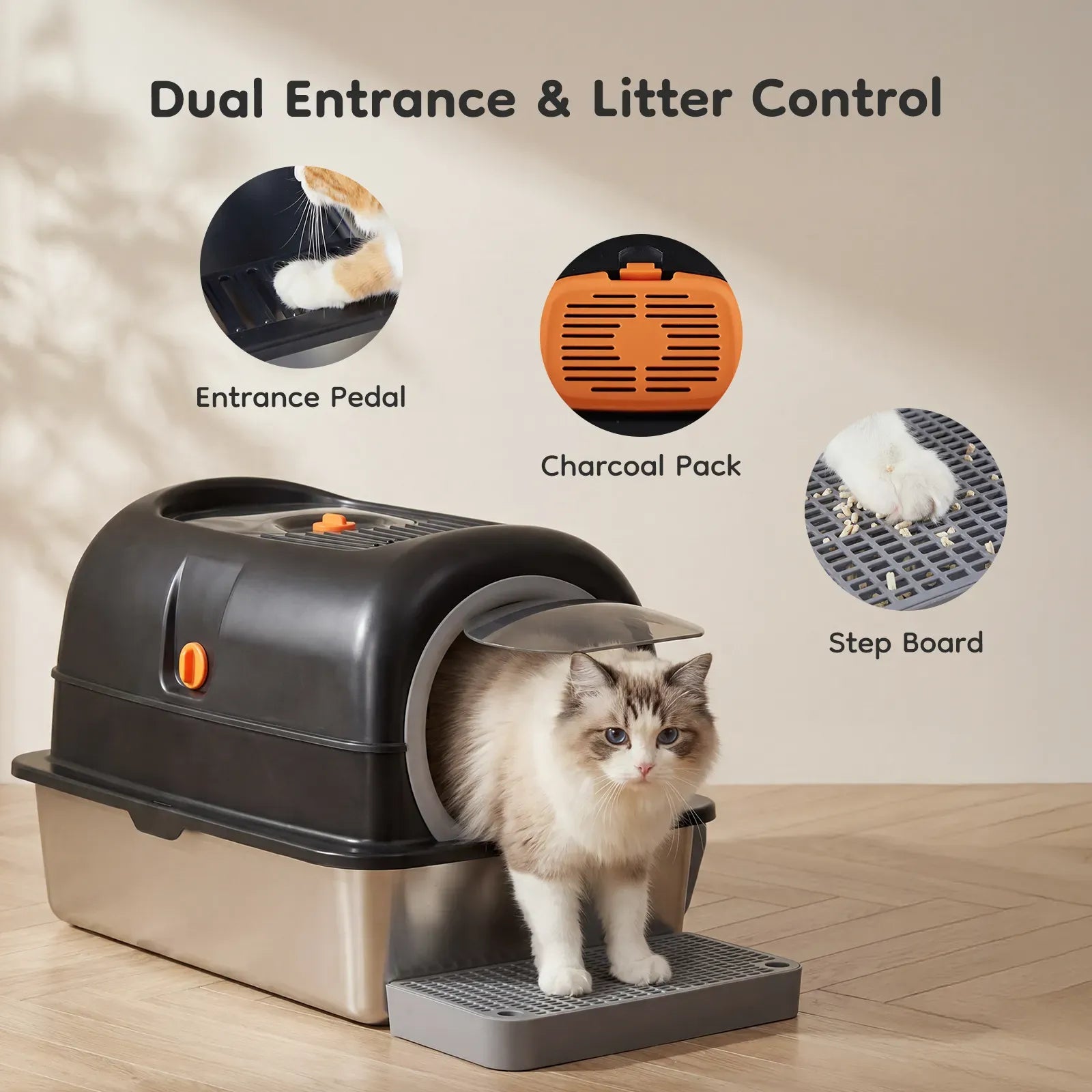 High-sided anti-leak stainless steel litter box design