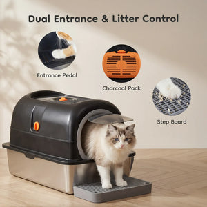 High-sided anti-leak stainless steel litter box design