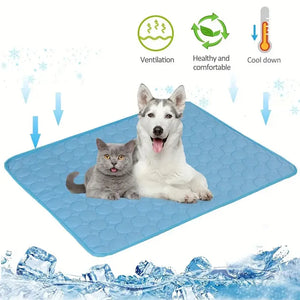 Ice silk cooling pet mat top view flat lay
