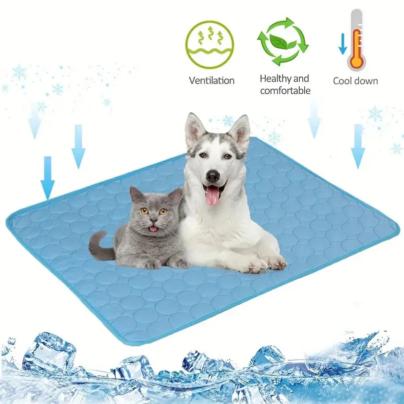 Ice silk cooling pet mat top view flat lay