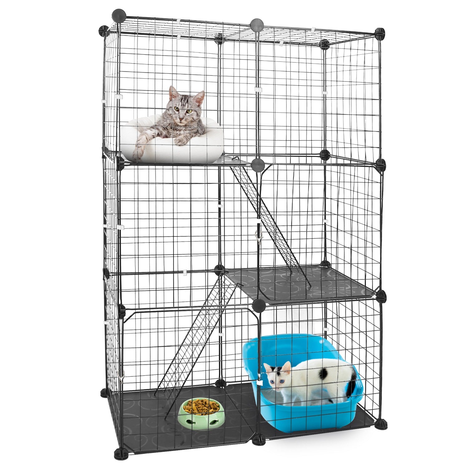 Indoor kitten play cage with climbing ladders