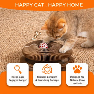 Interactive cat scratcher toy with bell ball