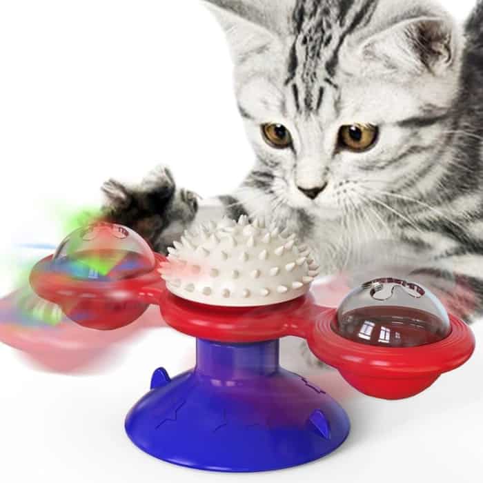 Interactive windmill cat toy with spinning design