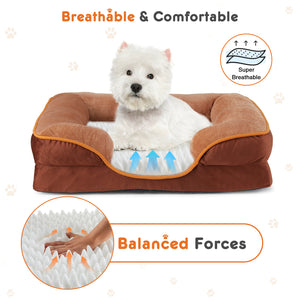 Large breed dog sleeping comfortably on an orthopedic memory foam bed.