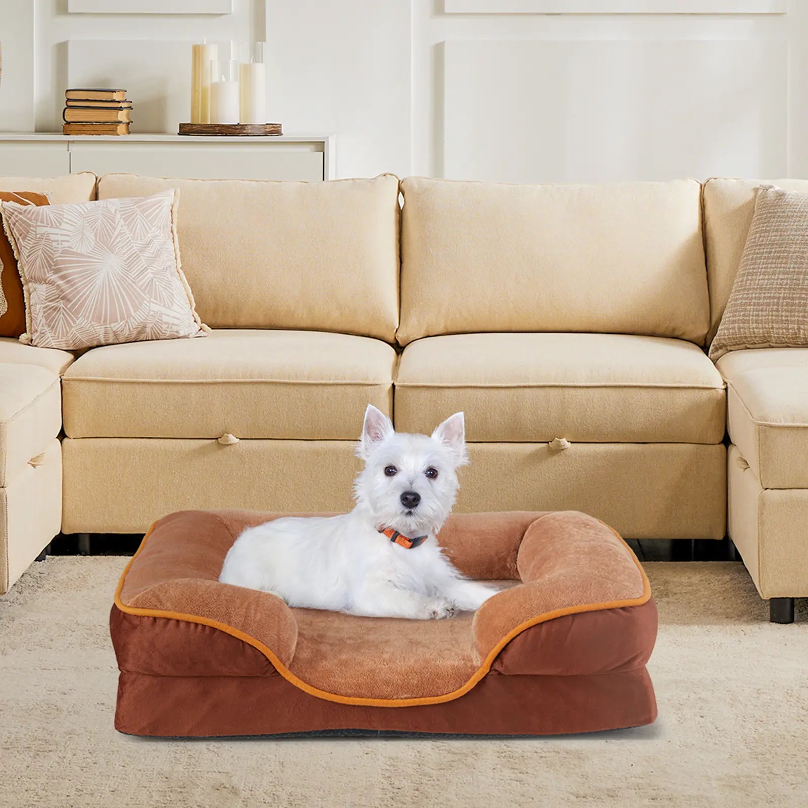 High-density memory foam layer inside the orthopedic pet bed.