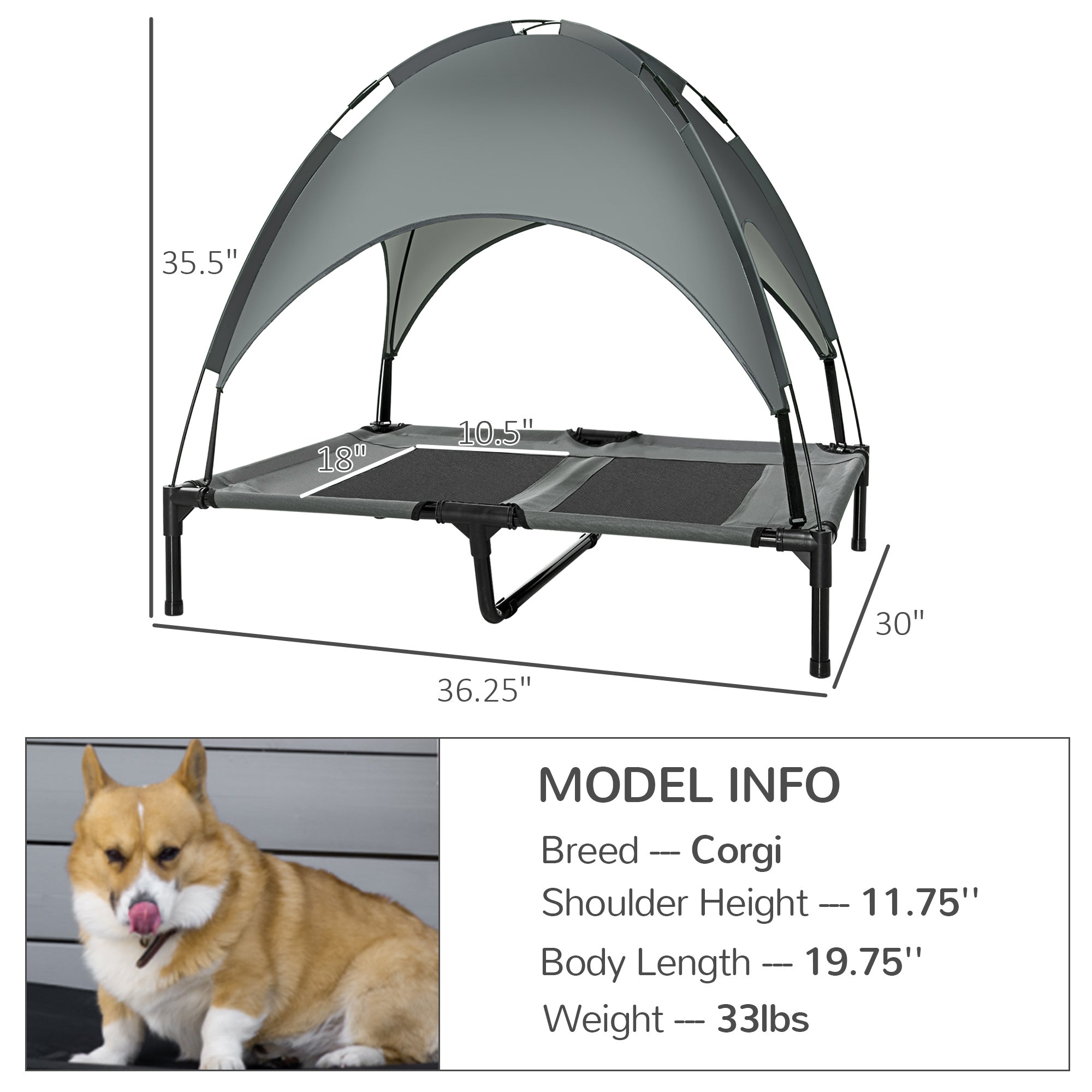 Gray outdoor pet cot for dogs