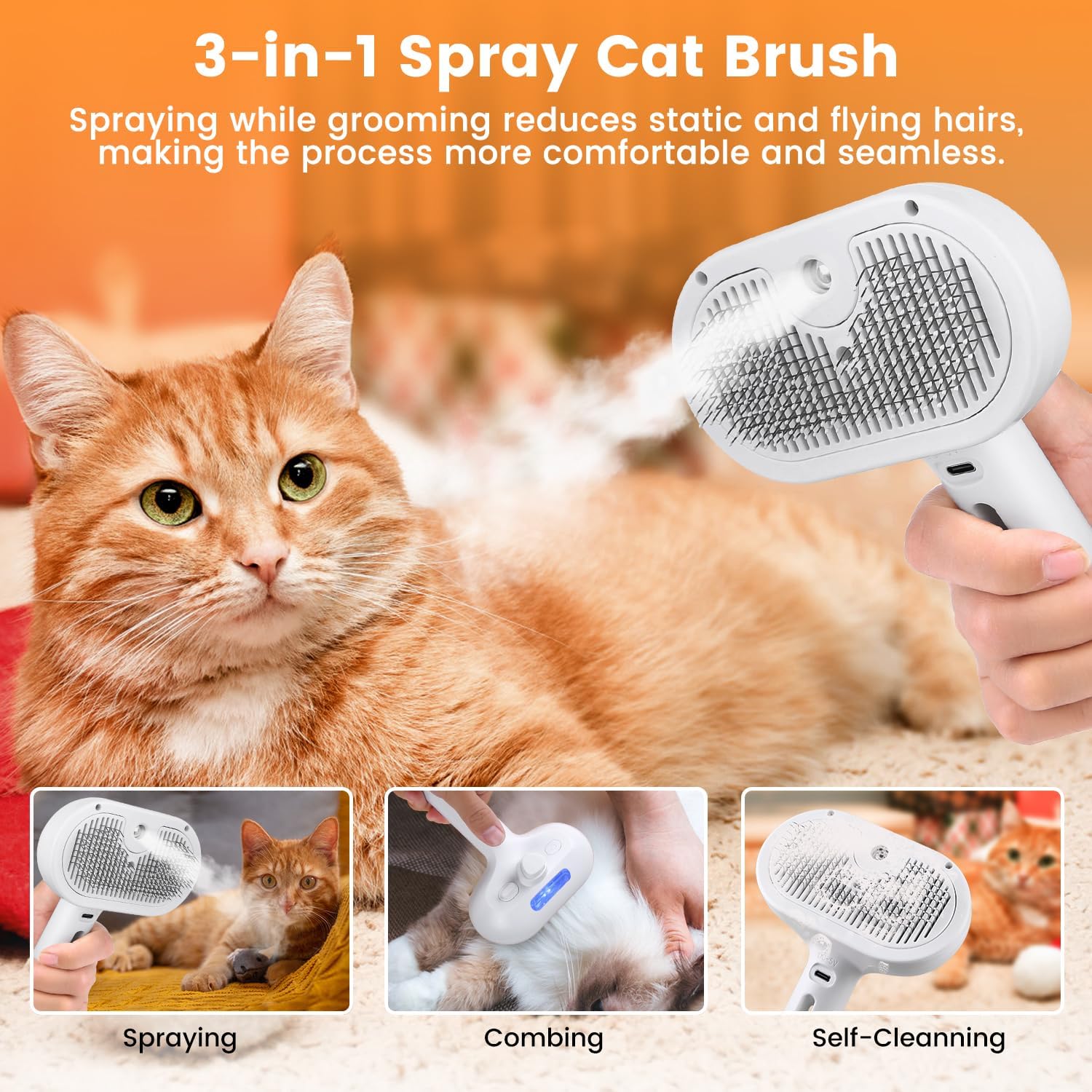 pet coat cleaning brush with spray for healthy shiny fur