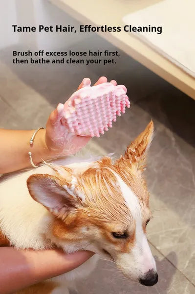 Silicone pet grooming brush with soft massage bristles