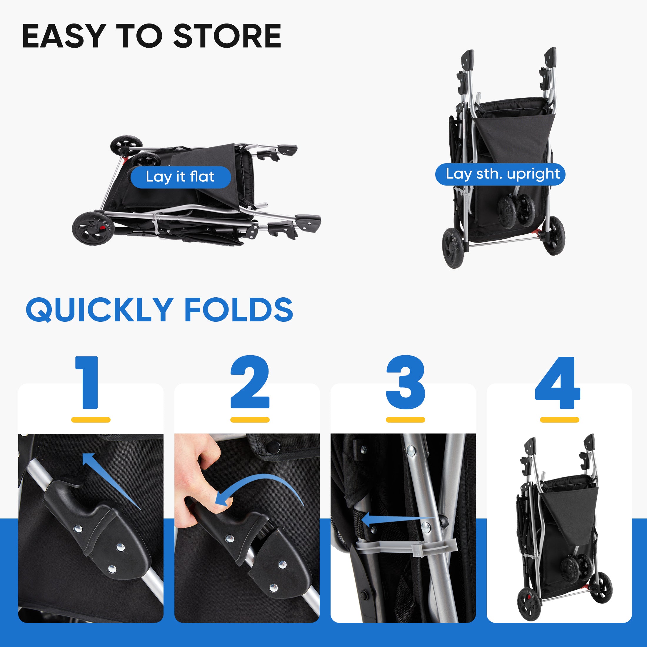 pet stroller with storage basket and cup holder for travel