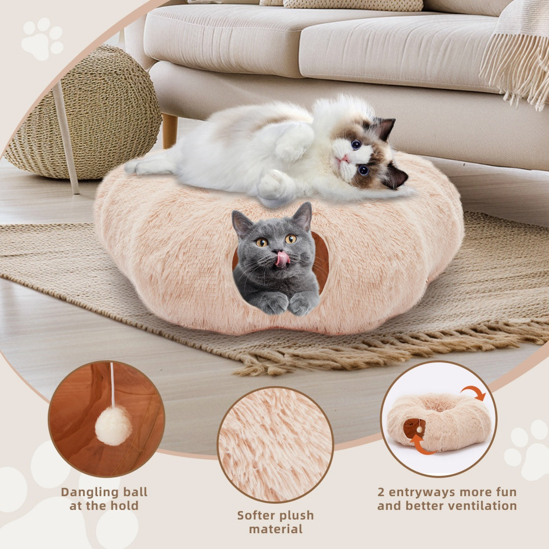 plush cat hideout tunnel bed for relaxing and playing