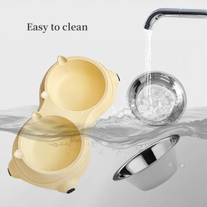 Premium dual pet bowl set with stainless steel bowls