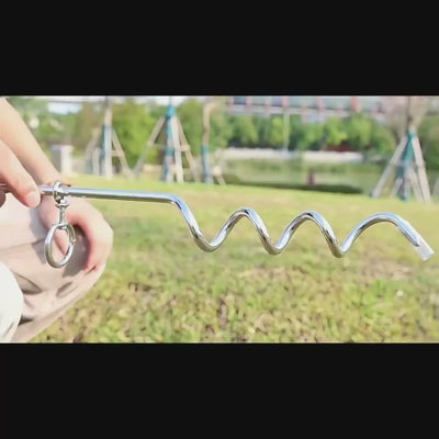 Ground stake dog leash system for safe outdoor dog play