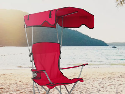 Oversized outdoor folding chair with sturdy steel frame and sun protection canopy