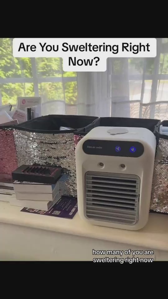 portable USB air conditioner water cooling fan demo for room office and car use showing mist cooling effect