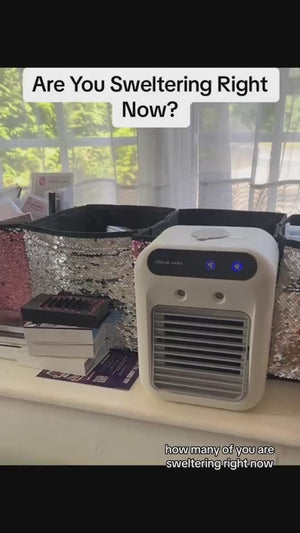 portable USB air conditioner water cooling fan demo for room office and car use showing mist cooling effect