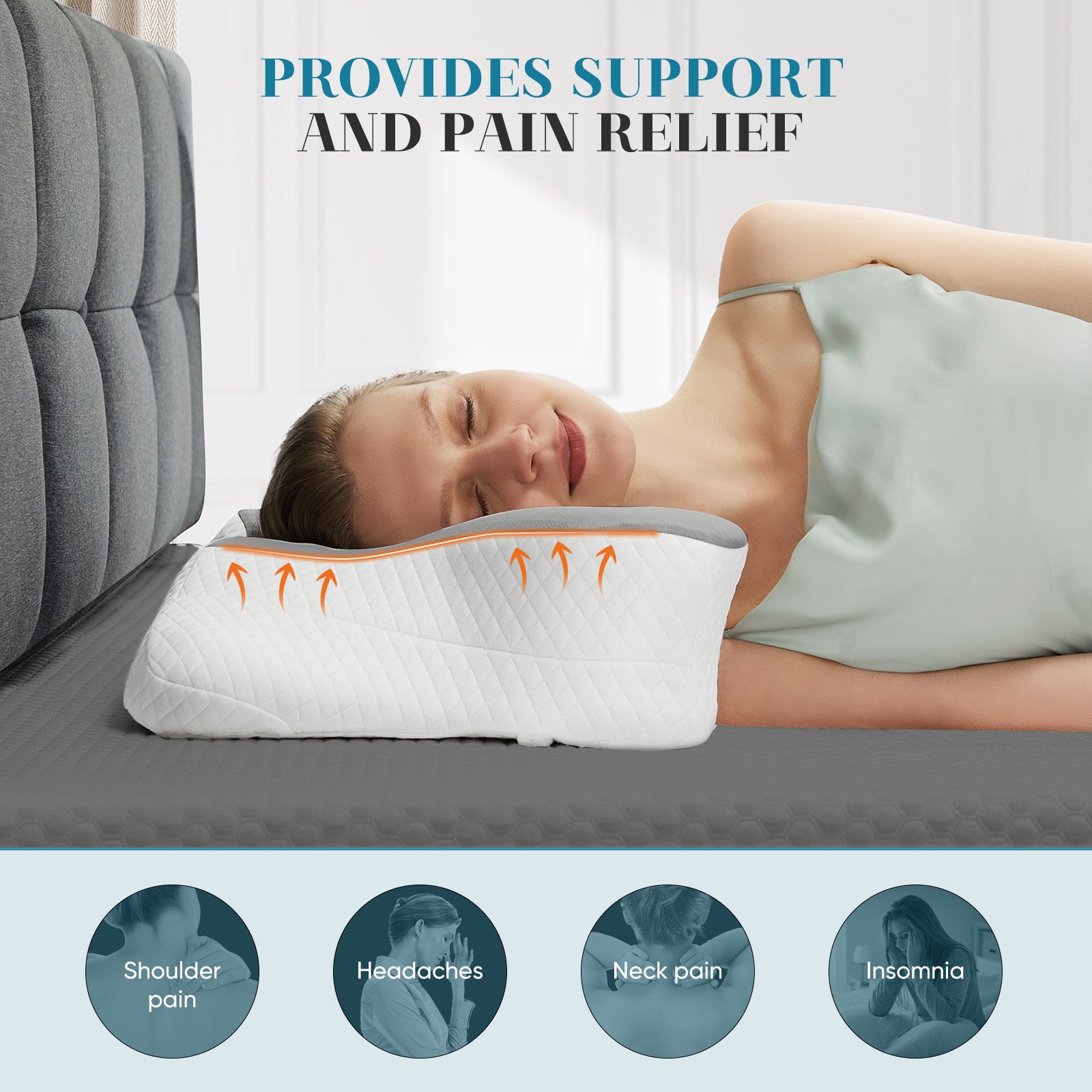 Cervical neck support pillow for side sleeping posture correction