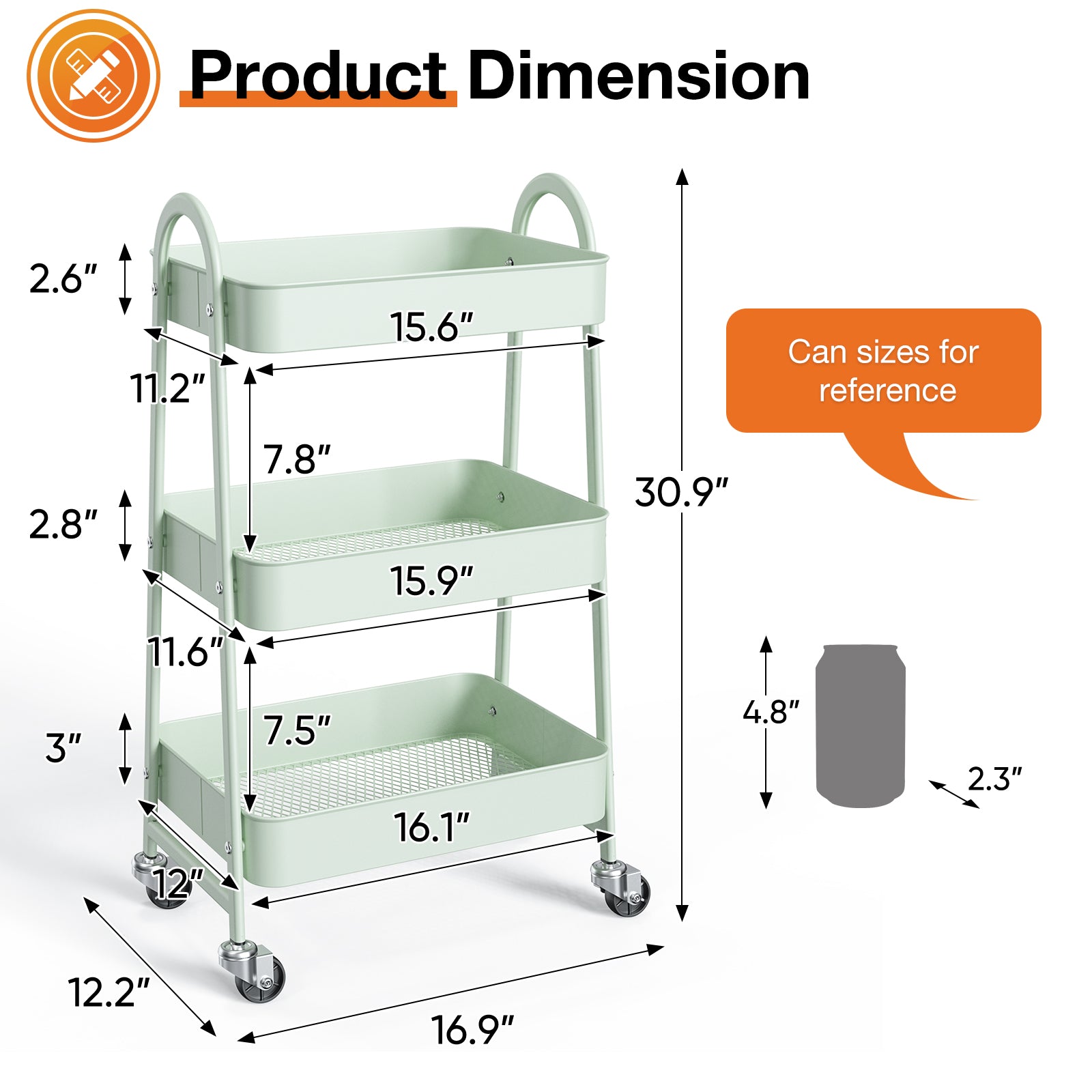 3 tier rolling storage cart with wheels slim metal utility organizer
