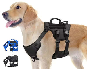 Tactical service dog harness for large dogs with reflective design