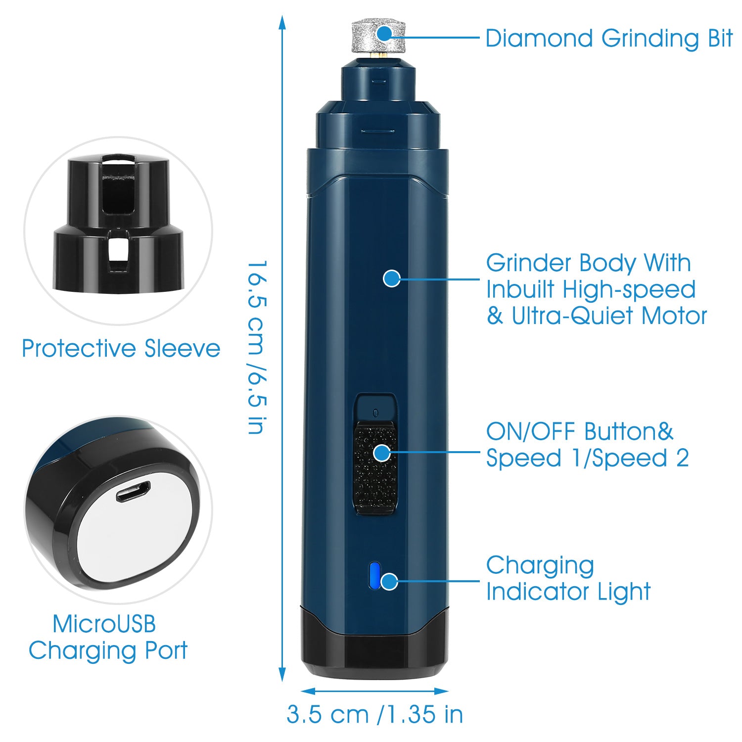 2-speed pet nail grinder for adjustable grooming control