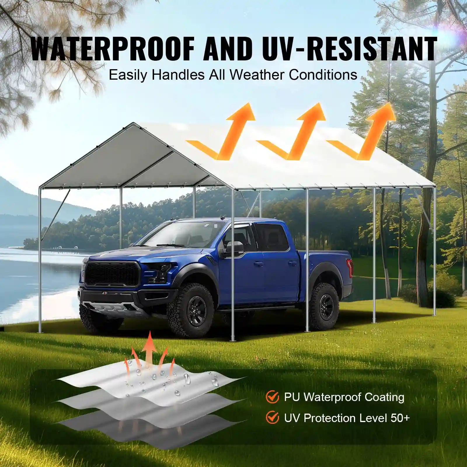 VEVOR 10x20 ft carport canopy heavy duty waterproof replacement cover