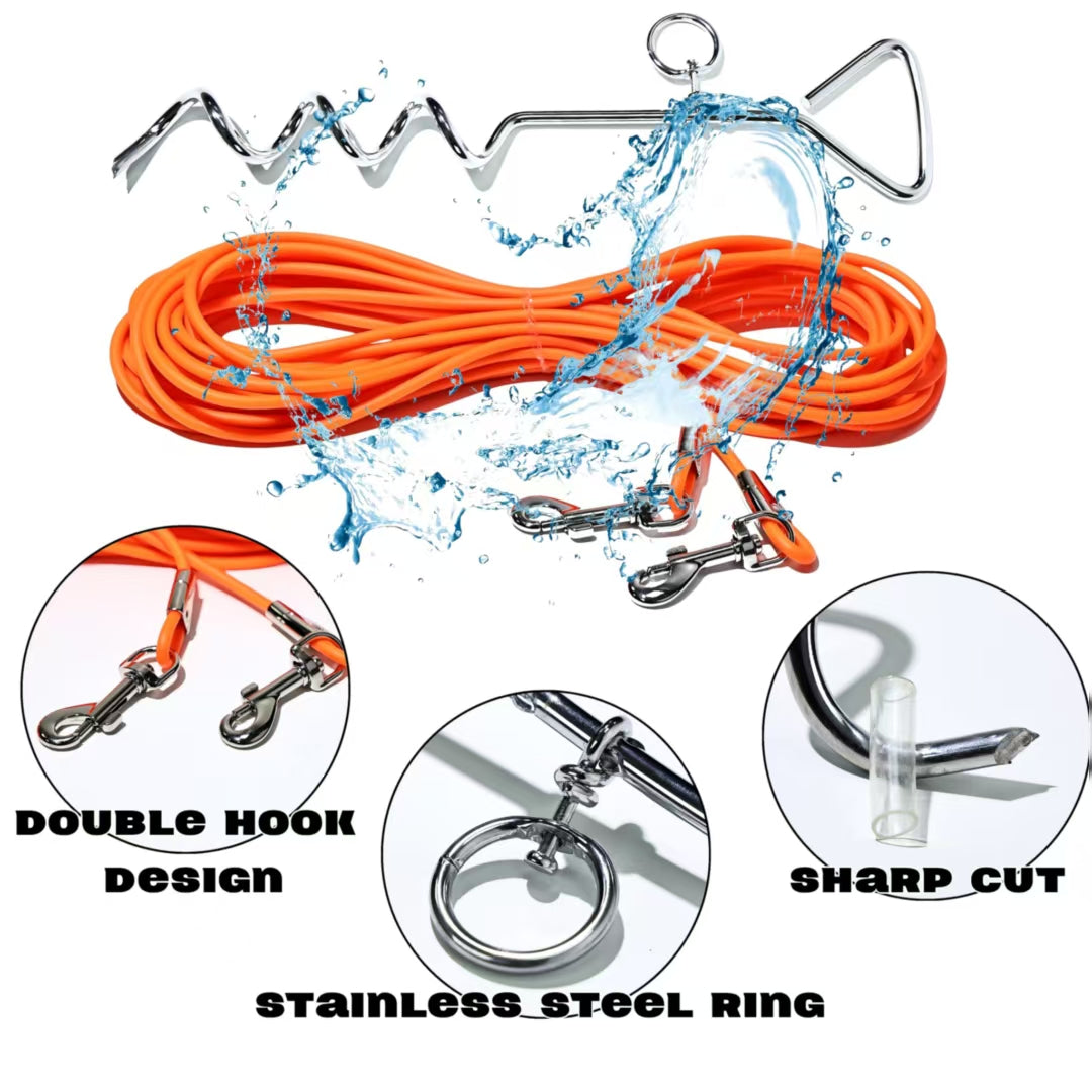 Waterproof PVC-coated dog tether for outdoor activities