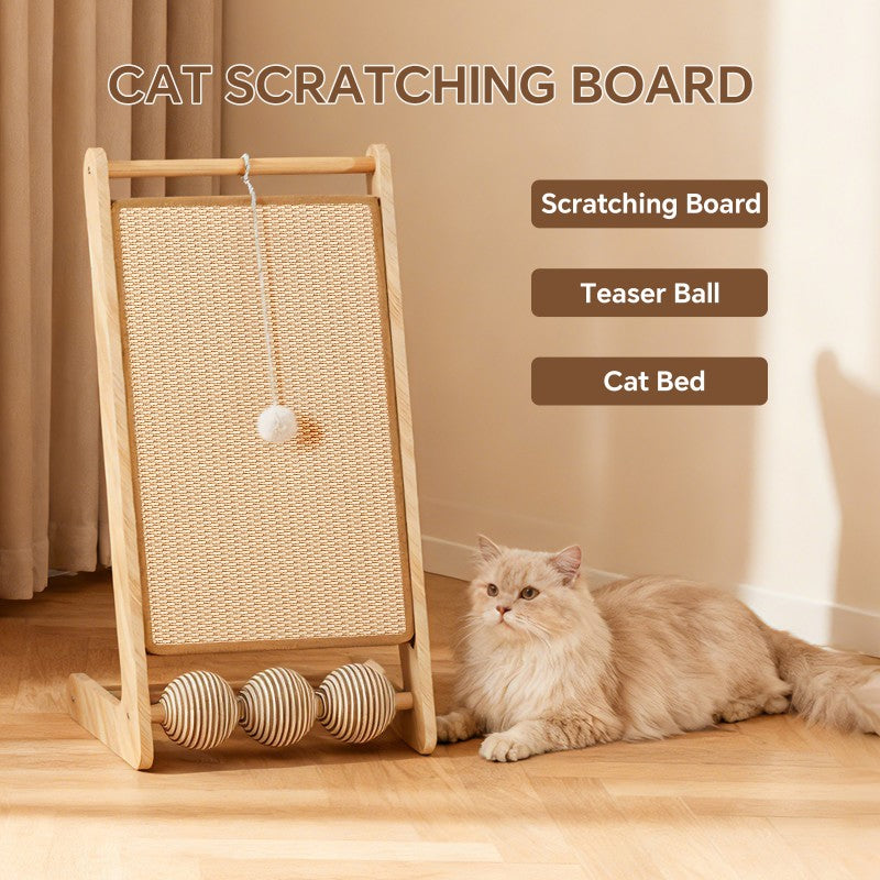 Wooden cat scratching post with sisal surface