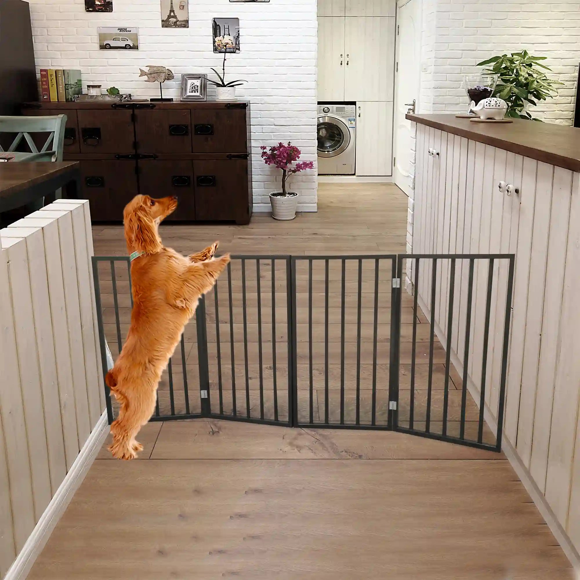 luxury wooden pet gate freestanding foldable dog barrier dark brown design
